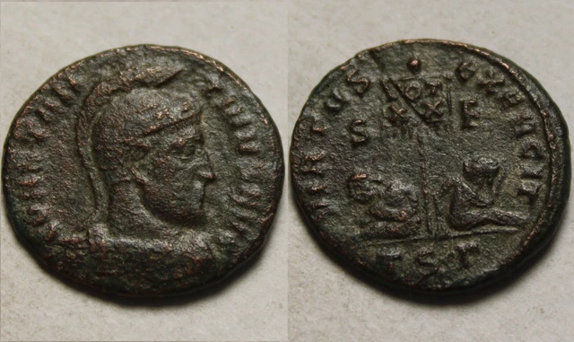 Constantine I 320 AD Rare genuine Ancient Roman coin Legionary standard captives