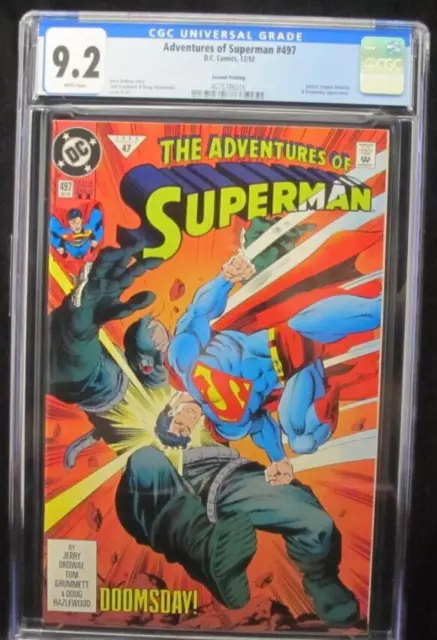 DC Comics Adventures of Superman #497 CGC 9.2 Doomsday App Rare 2nd Print