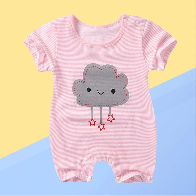 Newborn Baby Summer Short Sleeve Cotton Jumpsuit Cartoon Rompers Outfits 66cm