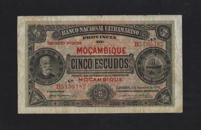Portugal PORTUGUESE Mozambique 5 Escudos 1941 P-83 FINE