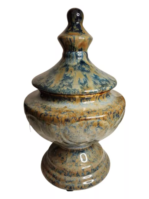 Chinese Drip Glaze Urn Apothecary Jar With Lid Blue & Dark Tan