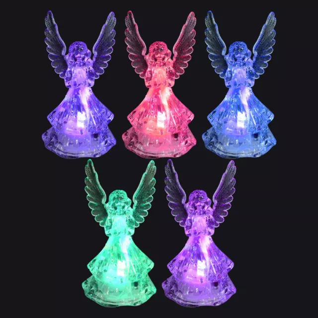 5Pcs Xmas Acrylic Decor Color Changing Led Angel Lamp Acrylic Angel Mood