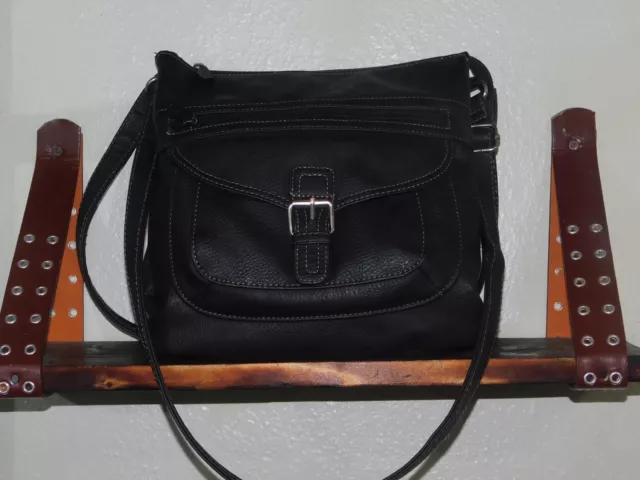 Multi ~ Sac Crossbody ~ Shoulder Bag In Pebbled Black Faux/Vegan Leather