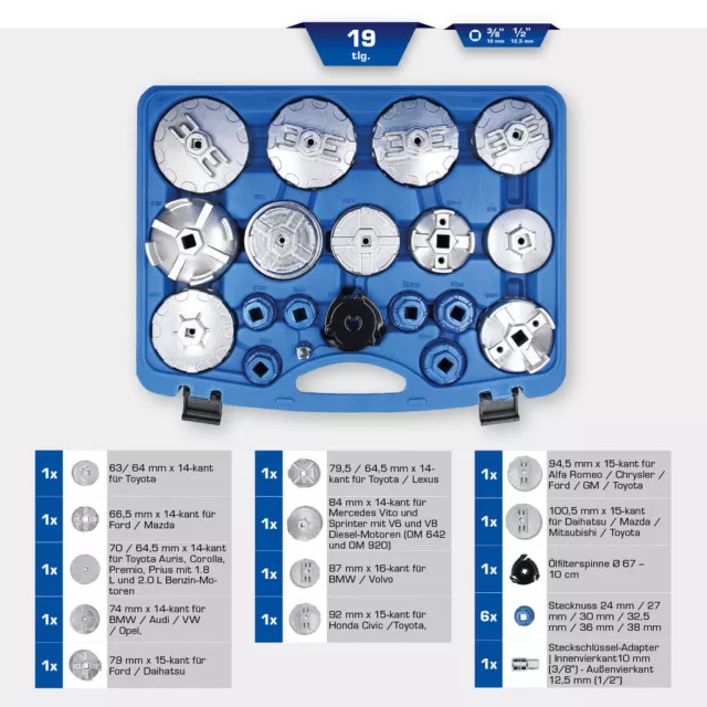 KS Tools - Brilliant Ölfilterschlüssel-Satz, 19-tlg BMW / Audi / VW / Opel, Ford