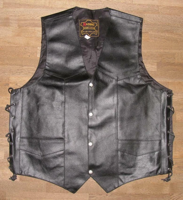 " HASBRO " Herren- Schnür- LEDERWESTE / Biker- Weste in schwarz 4XL ca. 58/60