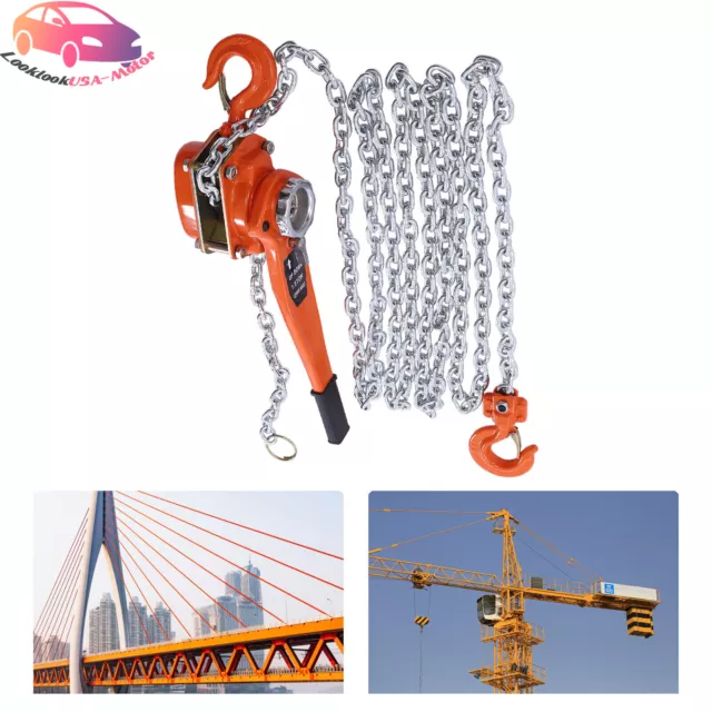 1.5T Chain Hoist 20FT Puller Block Fall Chain Lift Hand Tool w/ 2 Hook 3300LBS