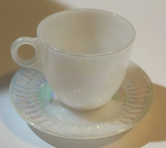 Vintage 1960s Federal Glass Iridescent  Moonglow Tea Cup and Saucer Set