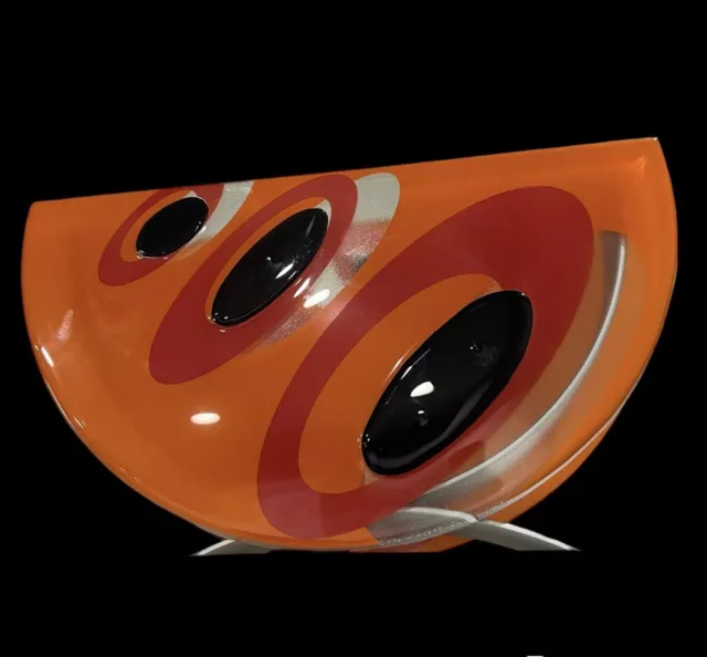 1980s Art Glass & Angle Metal Modernist Vase Vintage MCM Red Orange Black
