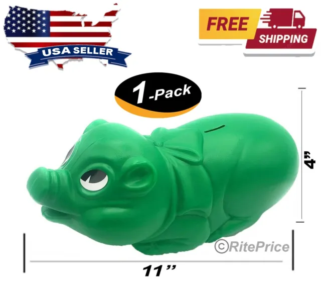 11" Plastic Piggy Bank (Green) Saving Money The Fun Way Tuff Pig Big - (1 Pack)
