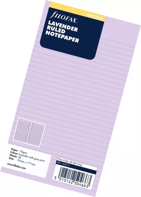 Filofax Personal Lavender Ruled Notepaper 133015