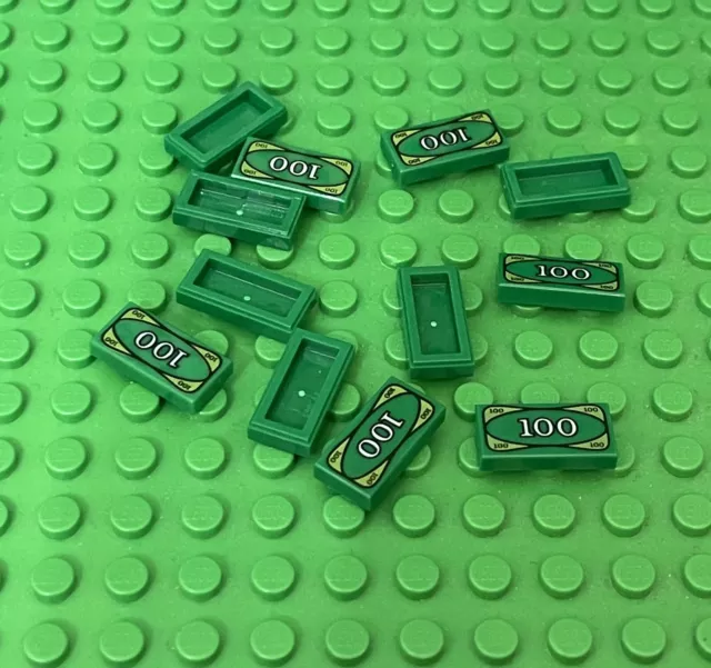 Lego 50 Pieces Money Tile / City Mini Figures 1x2 Green Tiles With 100  pattern