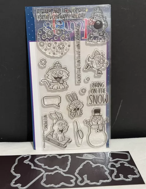 Your Next Stamp HELLO WINTER Animals Christmas Cat Dog 4x8 Rubber Stamps Dies