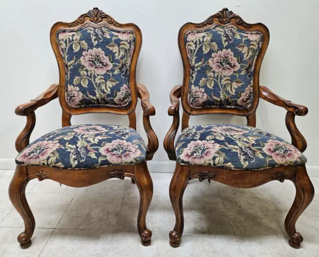 Pair Ethan Allen Tuscany French Country Dining Room Newport Armchairs