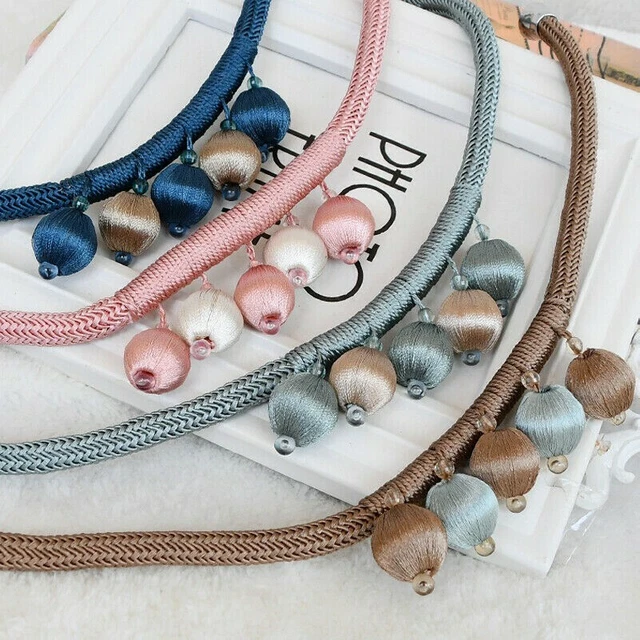 2X Curtain Tie Hold Backs Magnetic Clips Ball Holder Rope Home Decor Retro