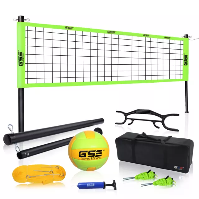 Pro Portable Volleyball Set w/ Net System & Volleyball Ball for Backyard, Beach