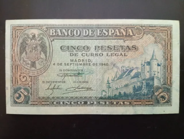 Billete de 5 pesetas 1940. Calidad MBC+.