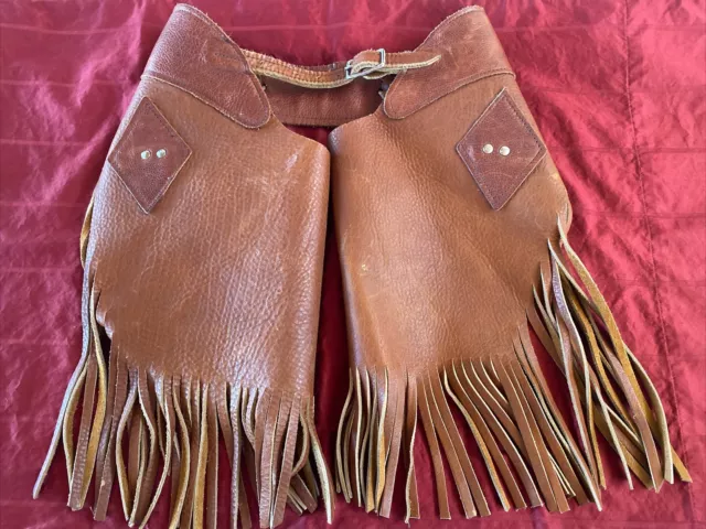 Vintage Kids Leather Chap-Parel Gerald Roberts Cowboy Cowgirl Brown Leather