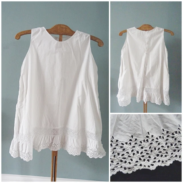 Sottoveste antica per bambine cotone vittoriano ricamato bianco