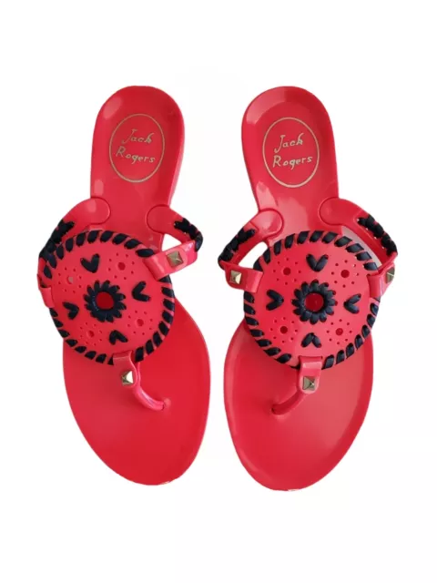 Jack Rogers Georgica Women's Size 6 Jelly Coral Thong Sandal Studded Pool Beach