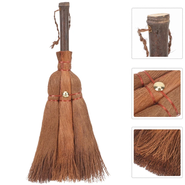 Escoba de seda marrón mini decoración escritorio escoba pequeño batido escoba cabello marrón