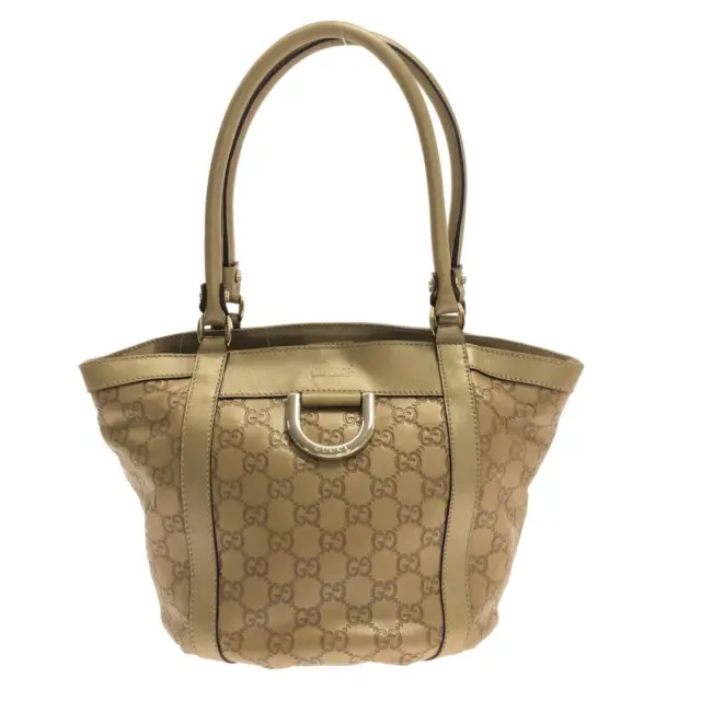 Auth GUCCI Ssima Line/Abby 211983 Gold Leather Tote Bag
