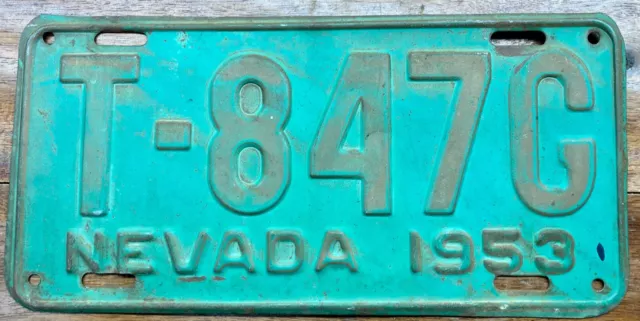 Fairly Good, Rock Solid 1953 Nevada Pick-Up Truck License Plate, T 8447 G