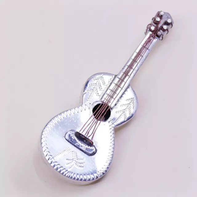 VTG Antique Hecho En Sterling Silver Handmade guitar Brooch Pin, Stamped 925