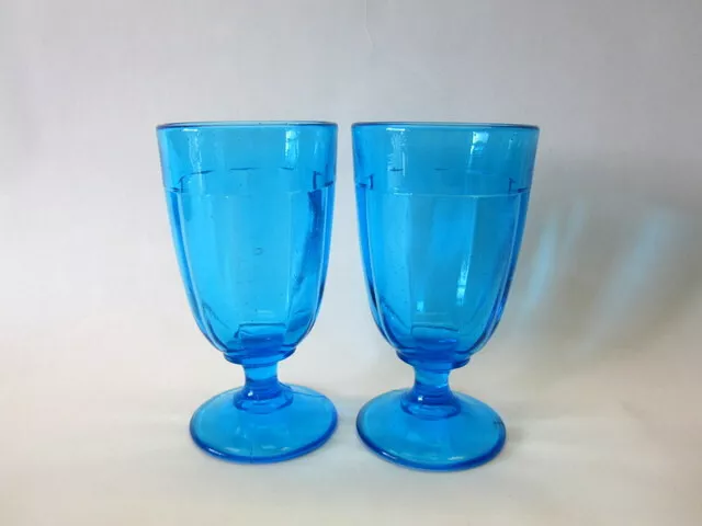 Jugendstil Art Deco Pressglas 2 Fußbecher Pokal blau  Glas Weinglas Fußglas 1920