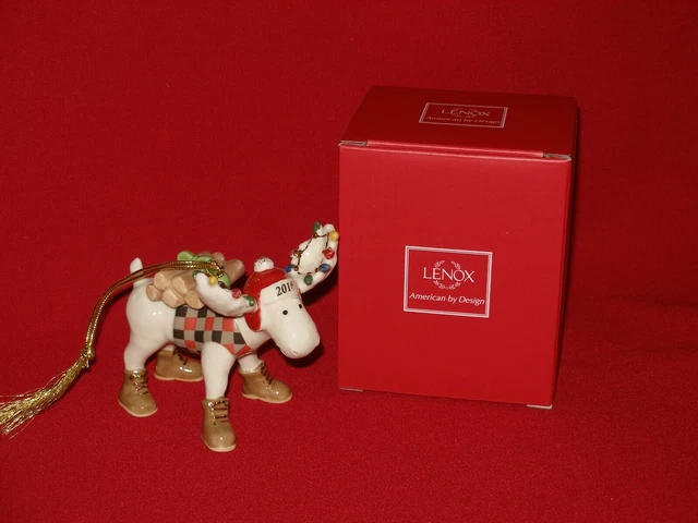 Lenox MARCEL THE LUMBERJACK MOOSE Christmas Tree Ornament Santa Hat 2016 Annual