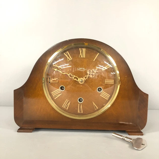 SMITHS ENFIELD ART Deco Wooden Mantle Clock Key Westminster Chime Feet