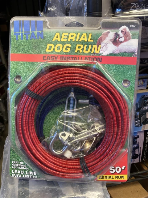 Titan Aerial Cable Dog Run 50' for Dogs up to 80# Easy Installation Red