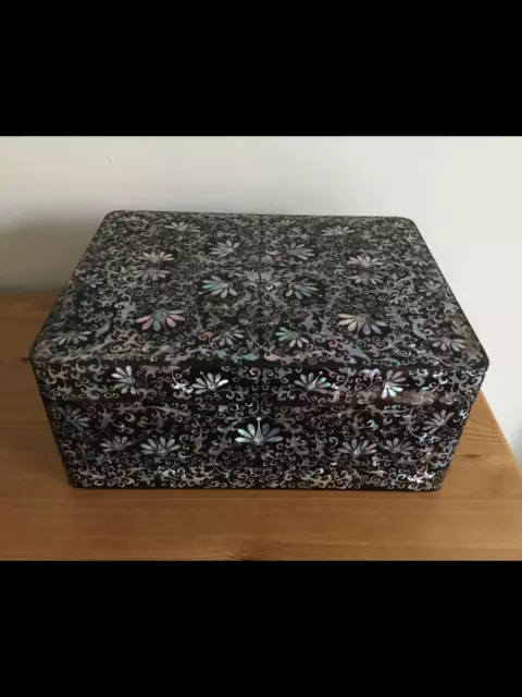 antique Chinese lacquer mother of pearl inlaid large box