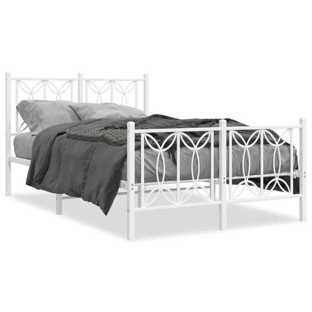 METAL BED FRAME with Headboard&Footboard White 120x190 cm Small Double