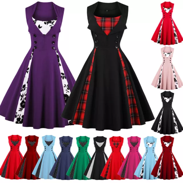 Plus Size 8-24 Women Vintage 1950s 60s Rockabilly Evening Party Prom Swing Dress