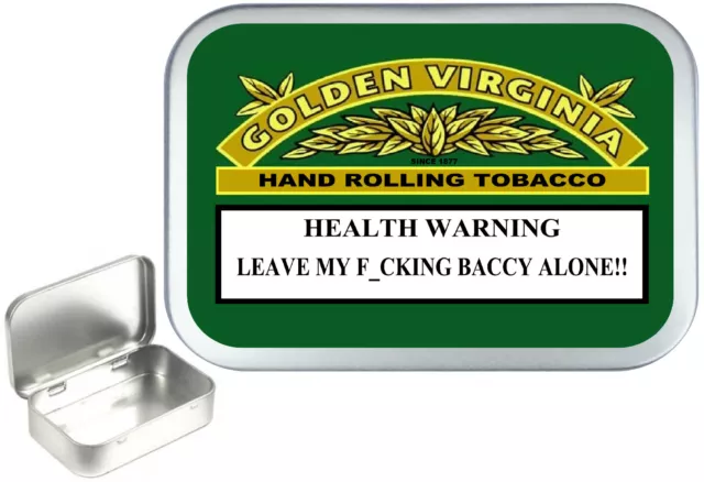 Golden Virginia Warning 1oz Silver Hinged Tobacco Tin, 50ml empty  , Pocket tin