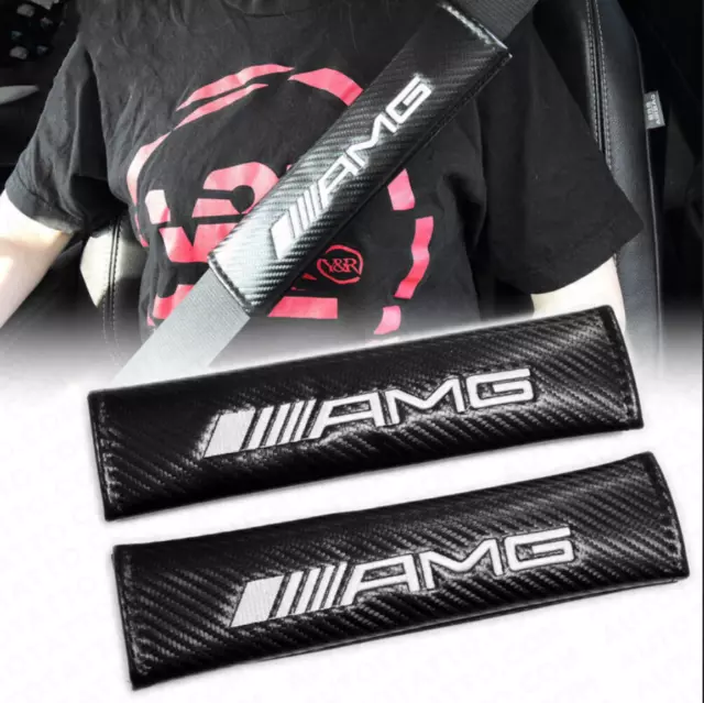 AMG Car Carbon Fiber Seat Belt Cover Safety Shoulder Strap Cushion Pad Harness