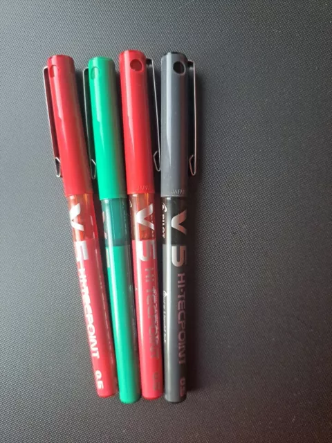 Pack de 4 boligrafos pilot V5 (1 Negro, 2 Rojos y 1 verde)