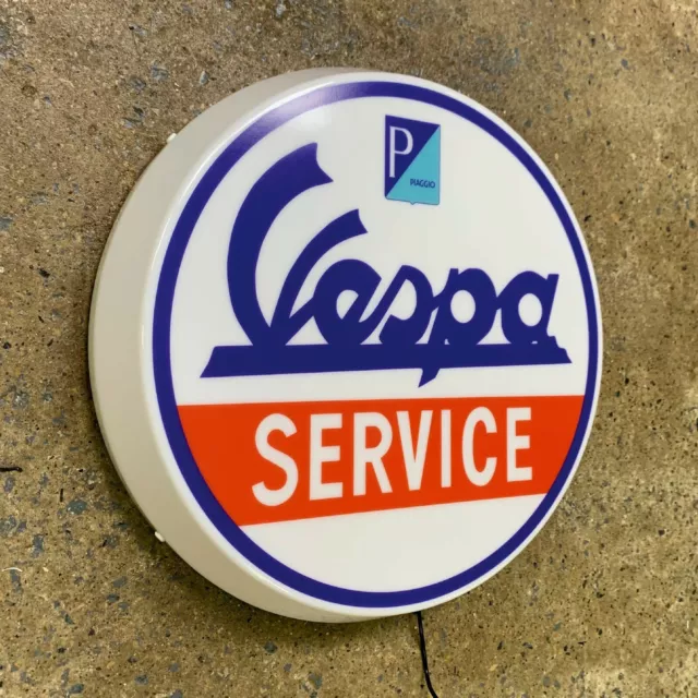 Vespa Service Scooter Led Illuminated Wall Light Sign Petrol Garage Automobilia