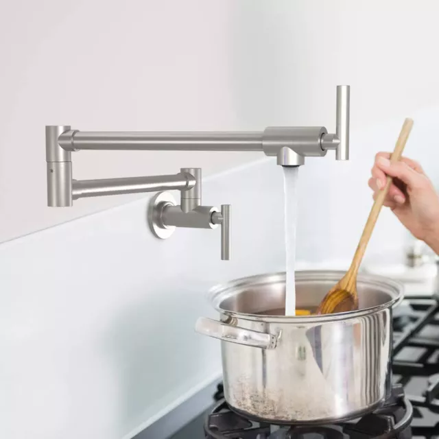 Grifo de relleno de maceta de latón montaje en pared brazo oscilante plegable manijas dobles grifo de cocina