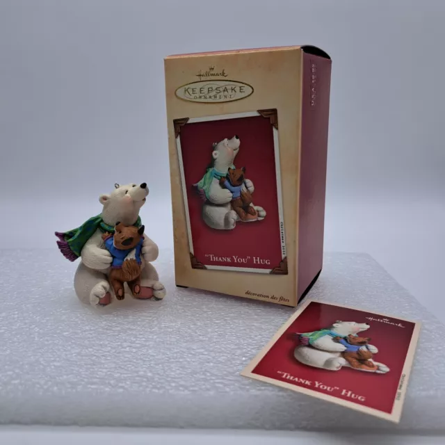 VTG Hallmark Keepsake Thank You Hug Christmas Ornament 2002 Polar Bear & Fox