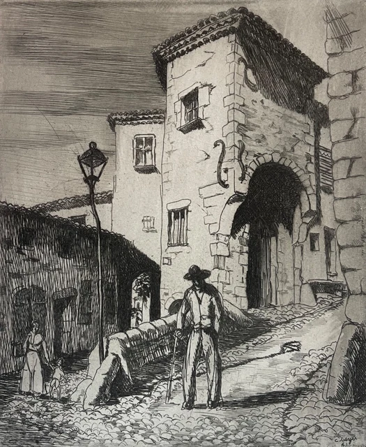 Gravure Originale Pointe Sèche Signée F. Gaal - Scène De Marché En France Fin XIXe - Estampe Ancienne