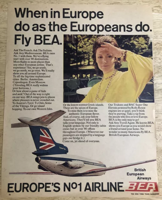 1971 BEA British European Airways  - Vintage  Magazine Print Ad
