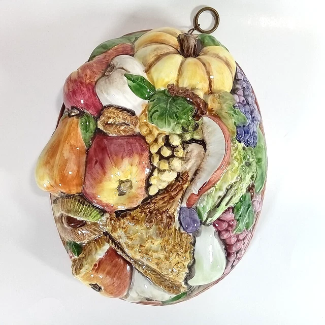 Vintage Italian Bassano Intrada Porcelain Fruit Wall Hanger Majolica Hand Paint