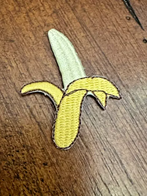 HALFWAY PEELED BANANA Iron On Patch Applique 1 3/4" h x 1 3/8" w