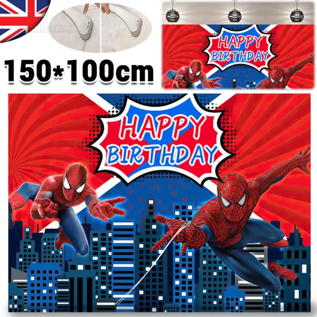 Happy Birthday Backdrop Banner Spiderman Photo Background Vinyl Party DIY Decor