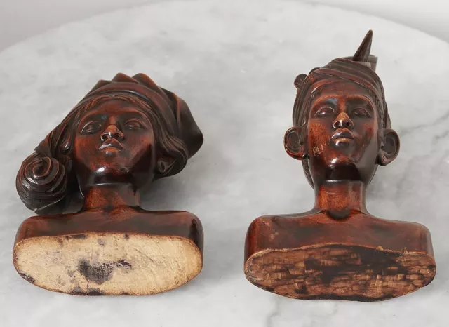 Balinese couple, two busts from BALI, Indonesia 1960s woodcarving 3