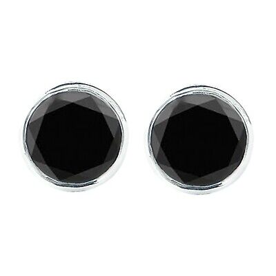 5.90Ct Round Cut Natural Black Diamond Solitaire Studs In 925 Sterling Silver