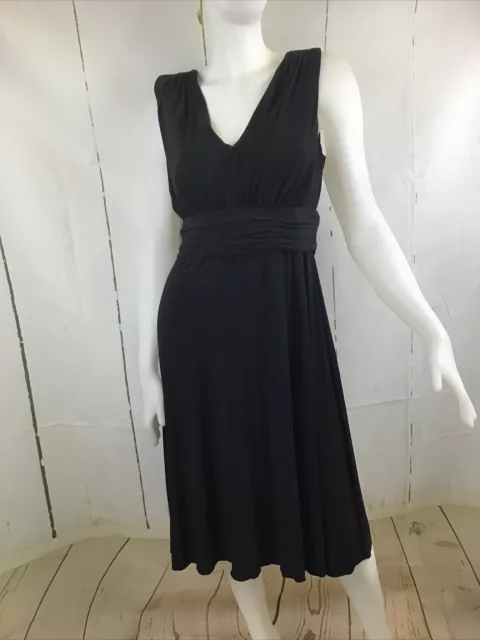 Jessica Howard Black Cocktail Stretch Sleeveless Ruched Waist Flared Dress Sz.14