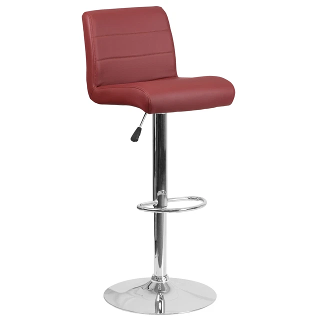 Vinyl Adjustable Bar Stool with Rolled Seat - Burgundy/Chrome  MSRP $330.00