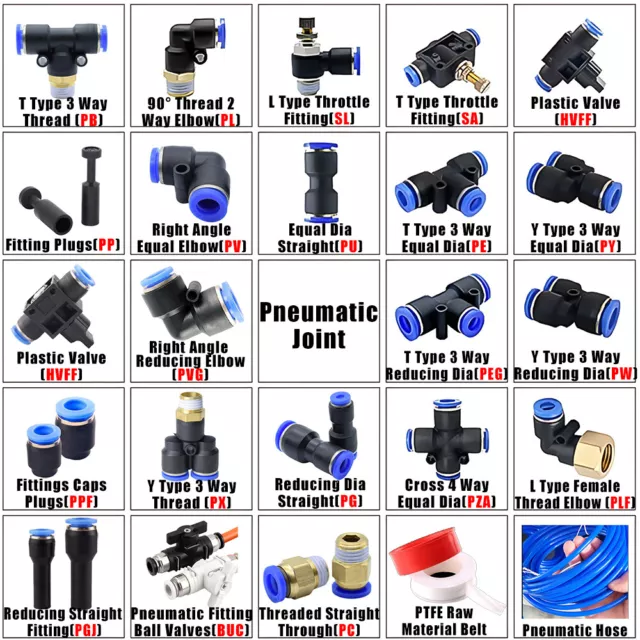 Pneumatic Push In Fitting Air Water Pipe Connectors Hydraulic Push Fit 4/6~16 mm